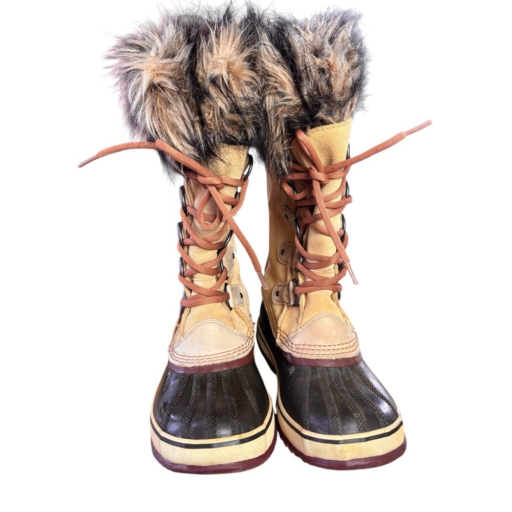 Sorel Joan of Arctic Tan & Brown Waterproof Faux-Fur Lace-Up Winter Boots Sz 7 - Picture 7 of 11